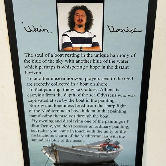 Framed Blue Boat Art Print by Greek Artist Ilkin Deniz. Number 2 of 150. - Picture 8 of 8